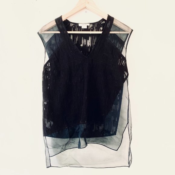 Helmut Lang  Embroidered Silk V-Neck Top Black - Picture 4 of 10